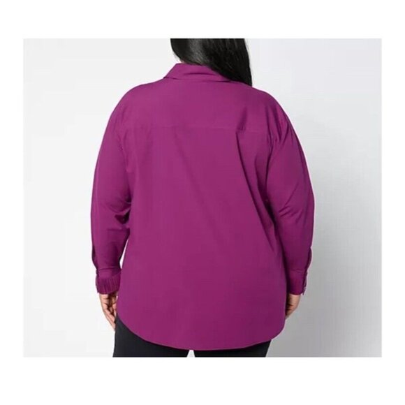 Attitudes By Renee Petite Woven Button Front Shirt Pleated Cuff‎ Size PM Purple - Picture 2 of 15